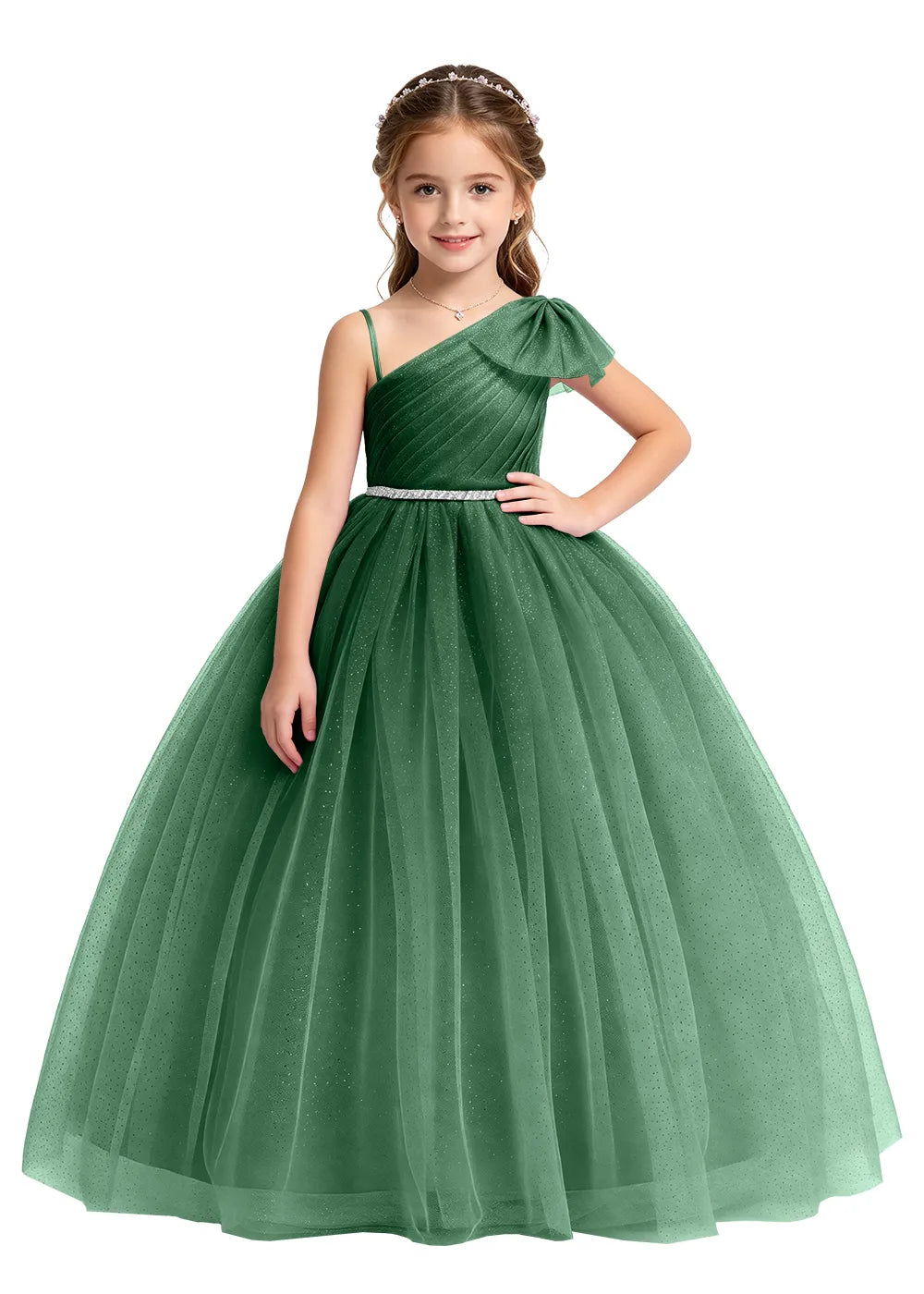 One Shoulder Glitter Tulle Princess Dress