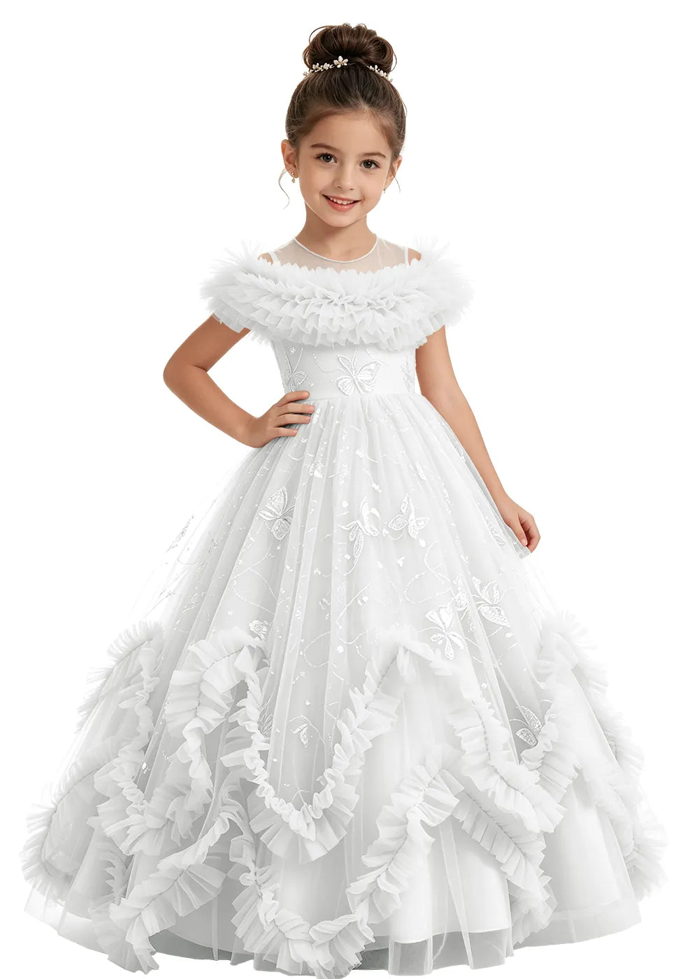 Butterfly Ruffle Tulle Girls Princess Dress