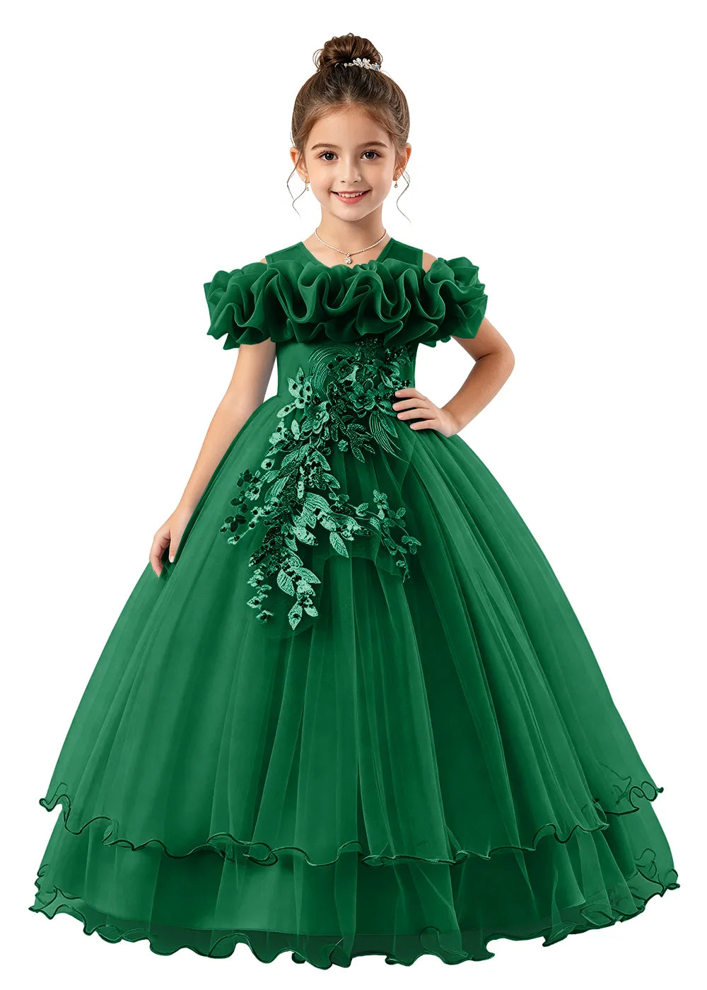 Off-Shoulder Ruffle Tulle Girls Princess Dress