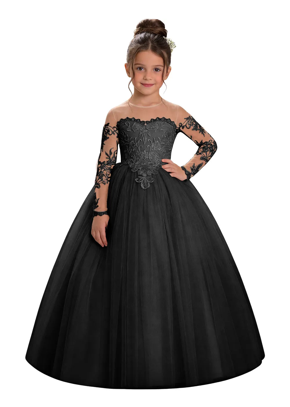 Embroidered Lace Appliqué Girls Princess Ball Gown