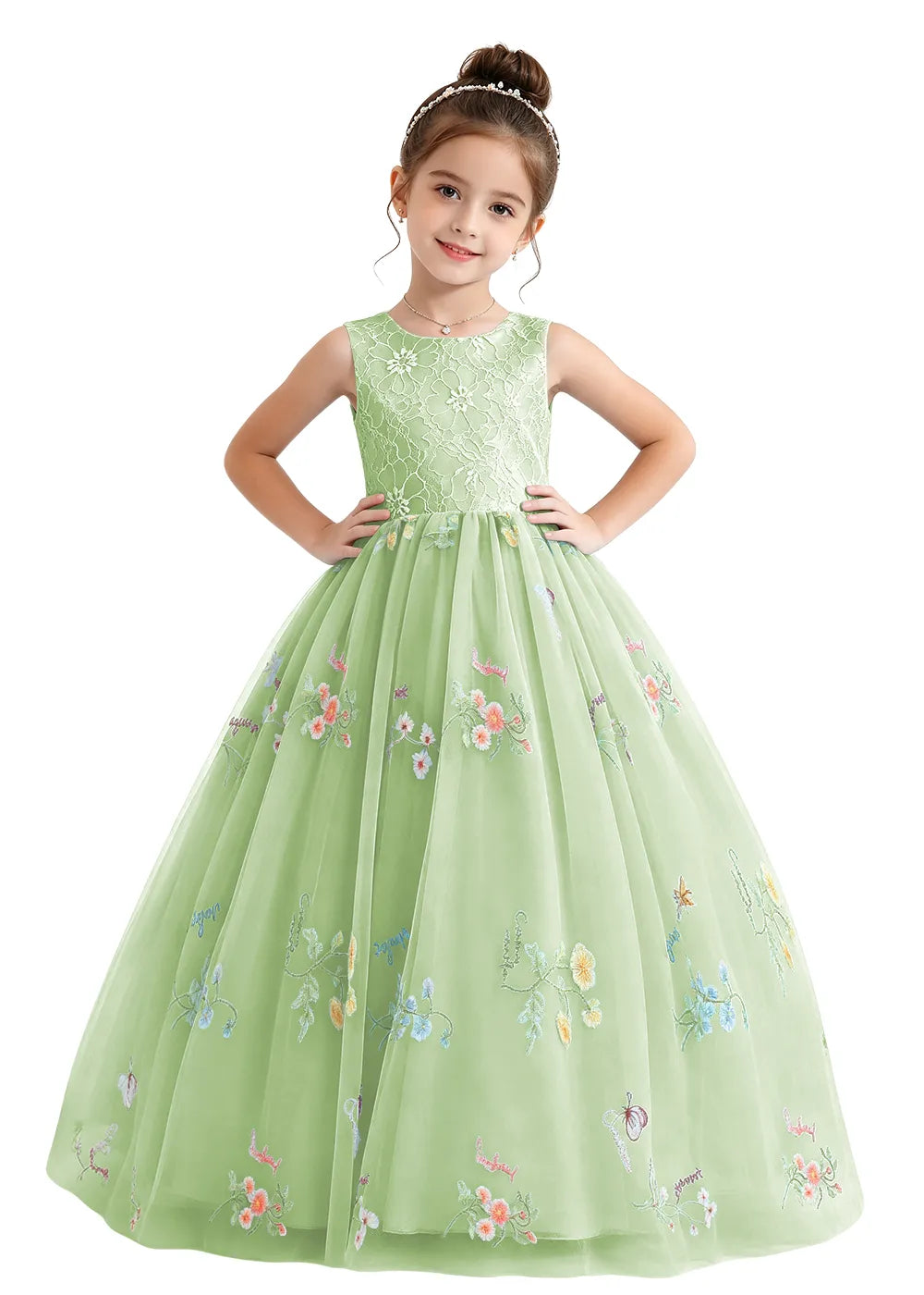 Floral Embroidered Tulle Flower Girl Dress