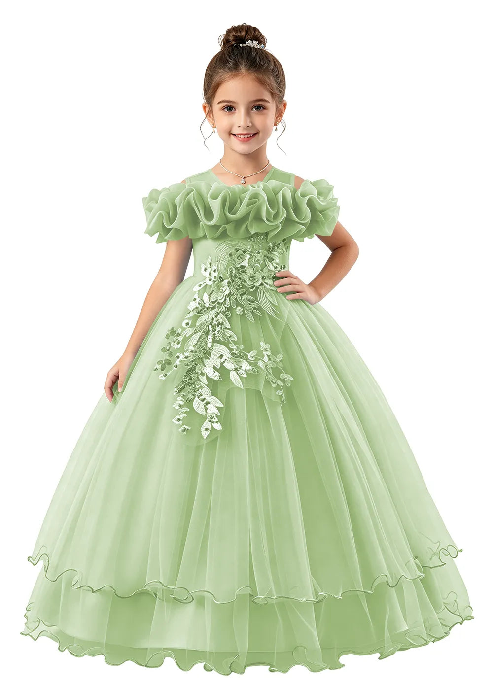 Off-Shoulder Ruffle Tulle Girls Princess Dress