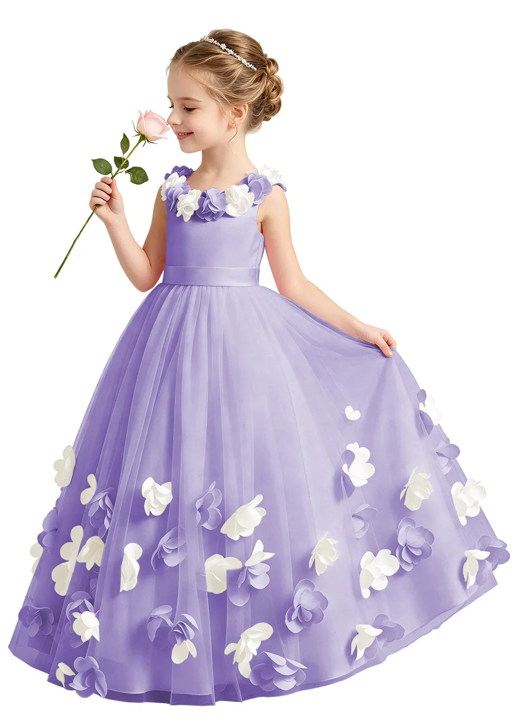 3D Floral Appliqué Tulle Princess Dress