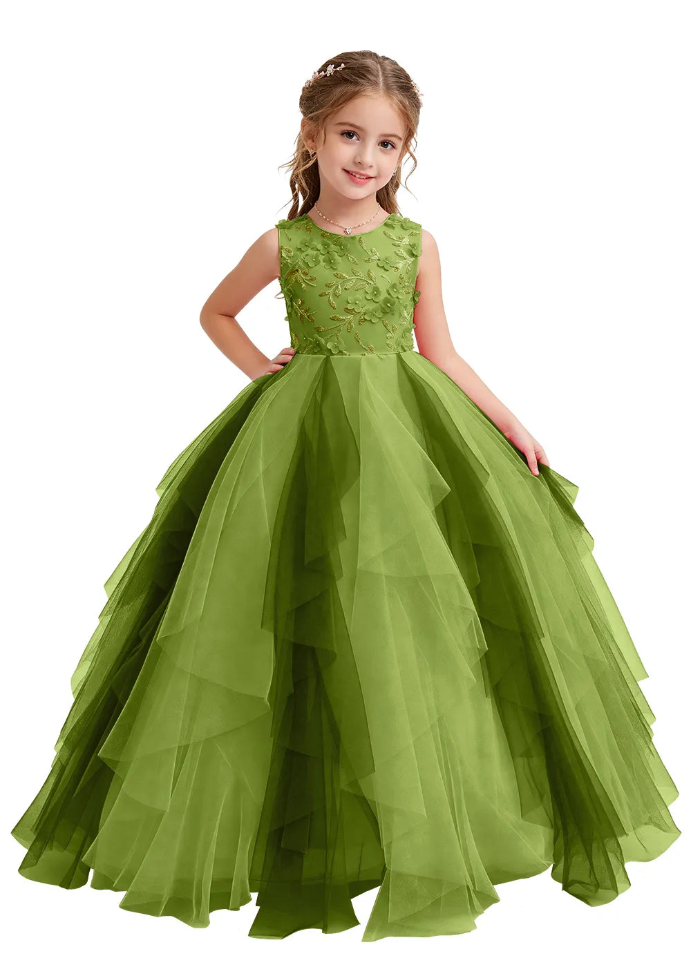 Floral Appliqué Ruffle Tulle Princess Dress
