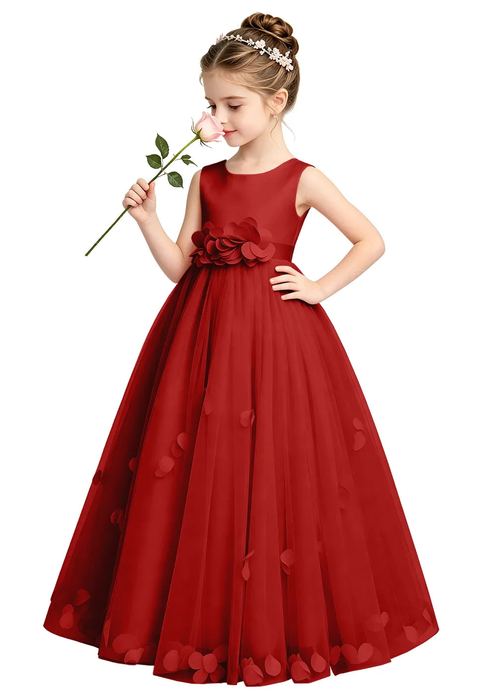 3D Petal Tulle Flower Girl Dress