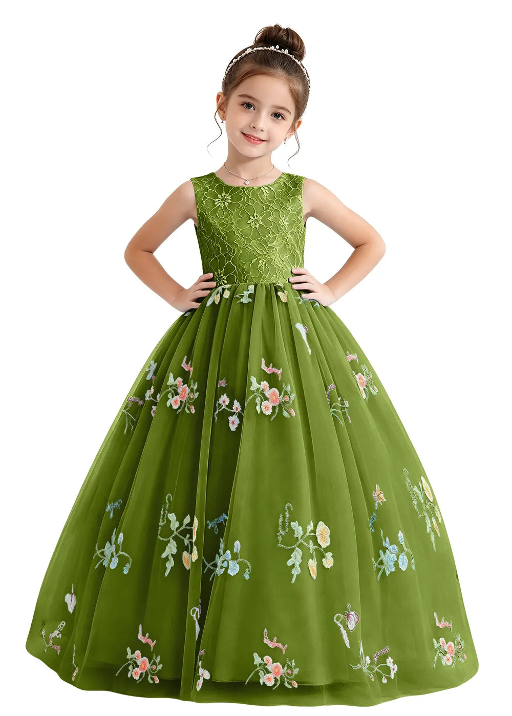 Floral Embroidered Tulle Flower Girl Dress