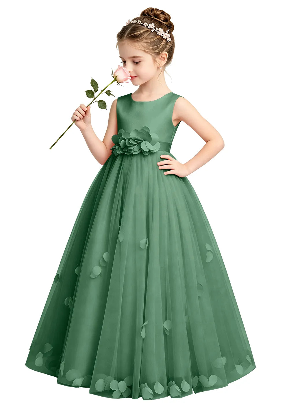 3D Petal Tulle Flower Girl Dress