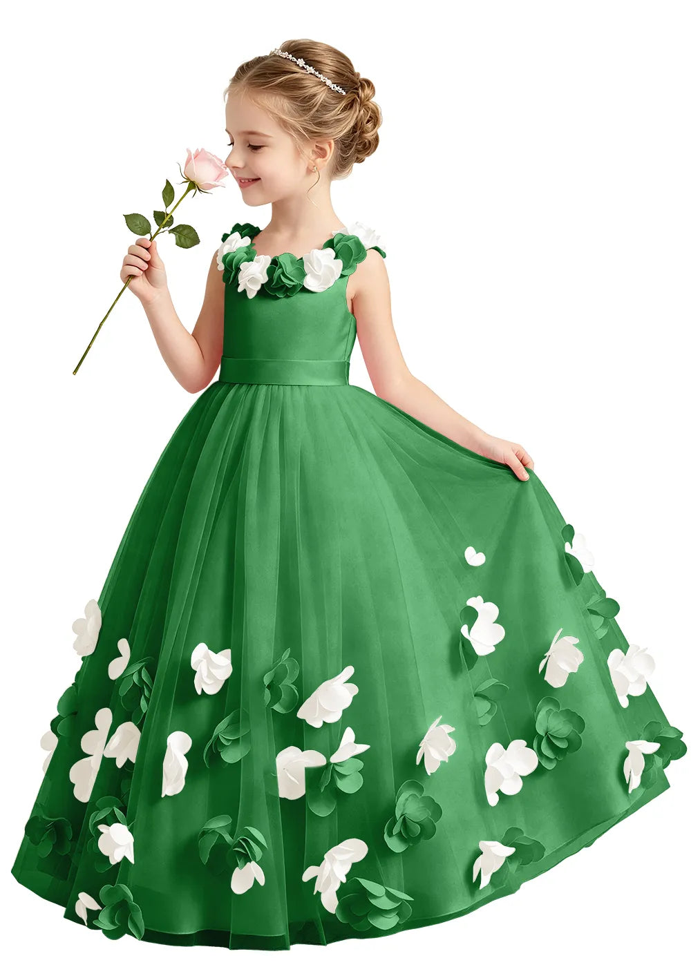 3D Floral Appliqué Tulle Princess Dress