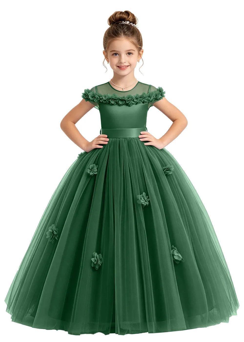 3D Floral Tulle Flower Girl Dress
