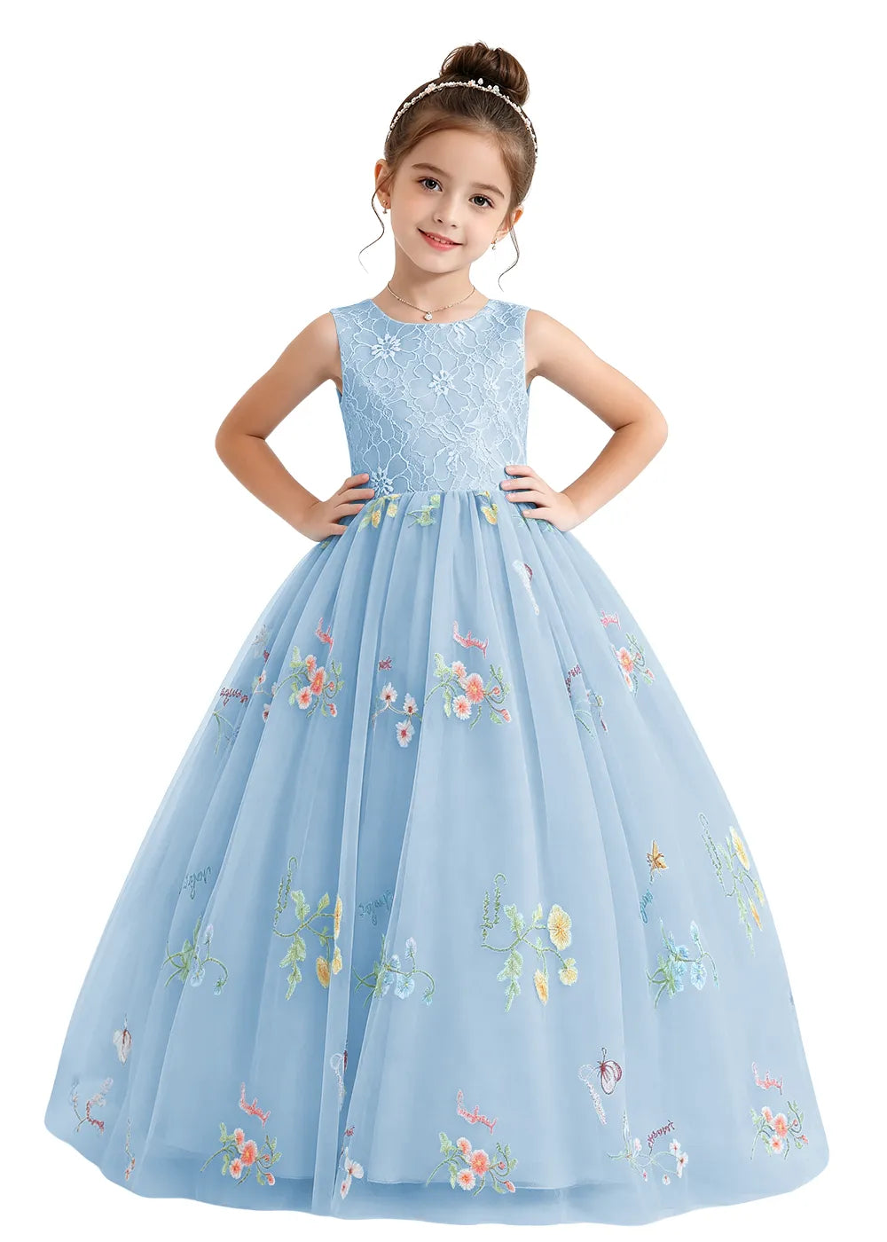 Floral Embroidered Tulle Flower Girl Dress