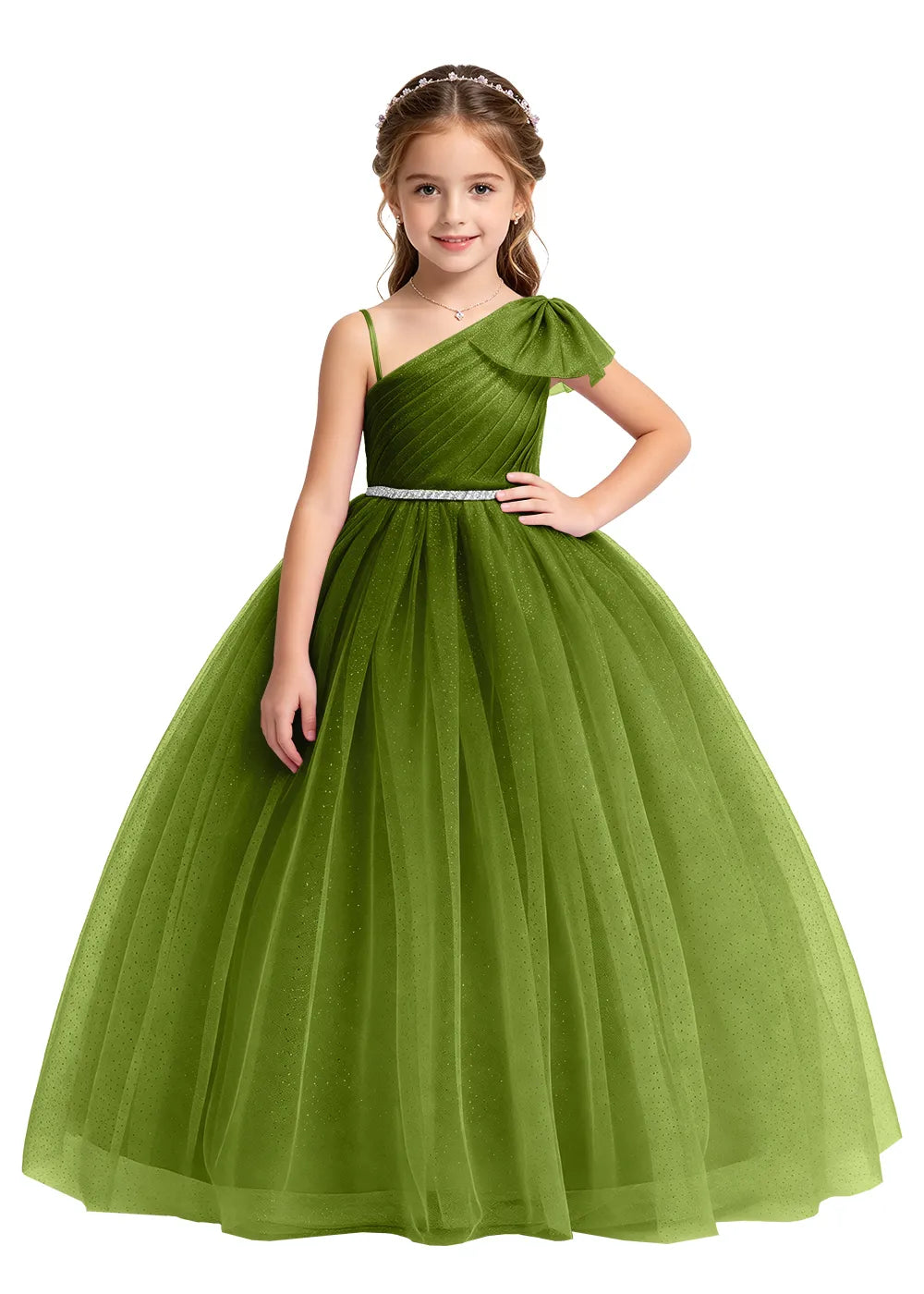 One Shoulder Glitter Tulle Princess Dress