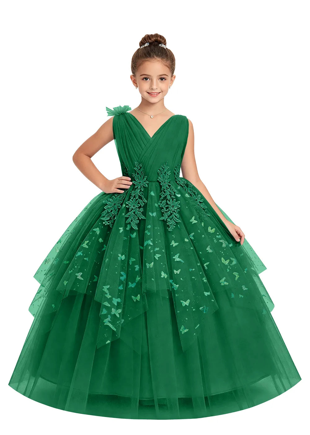 V-Neck Butterfly Flower Girl Dress