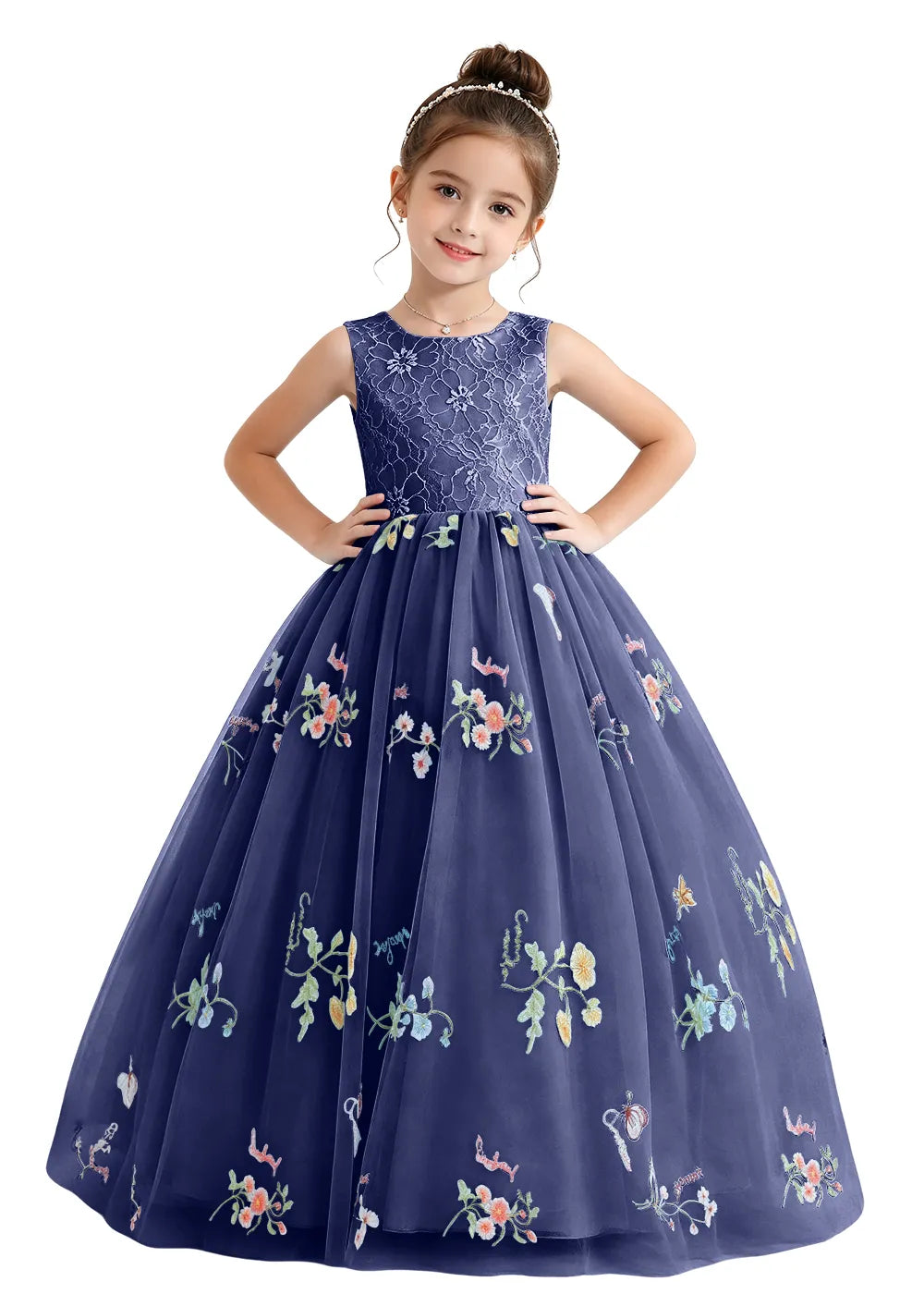 Bow-Back Lace Tulle Girls Princess Dress