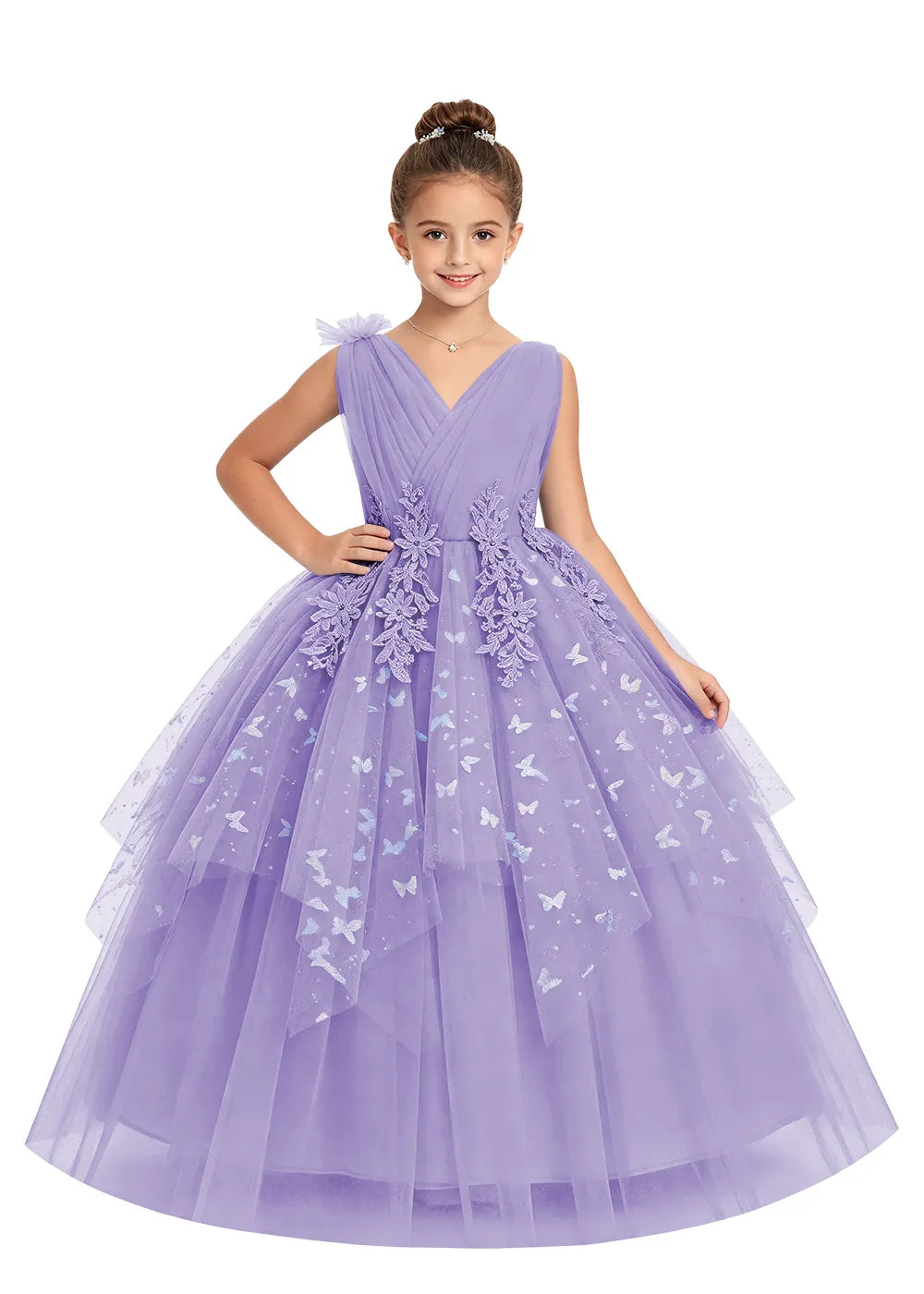 V-Neck Butterfly Flower Girl Dress