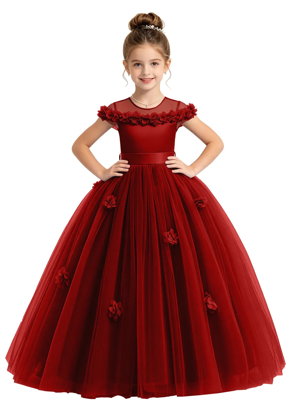 3D Floral Tulle Flower Girl Dress