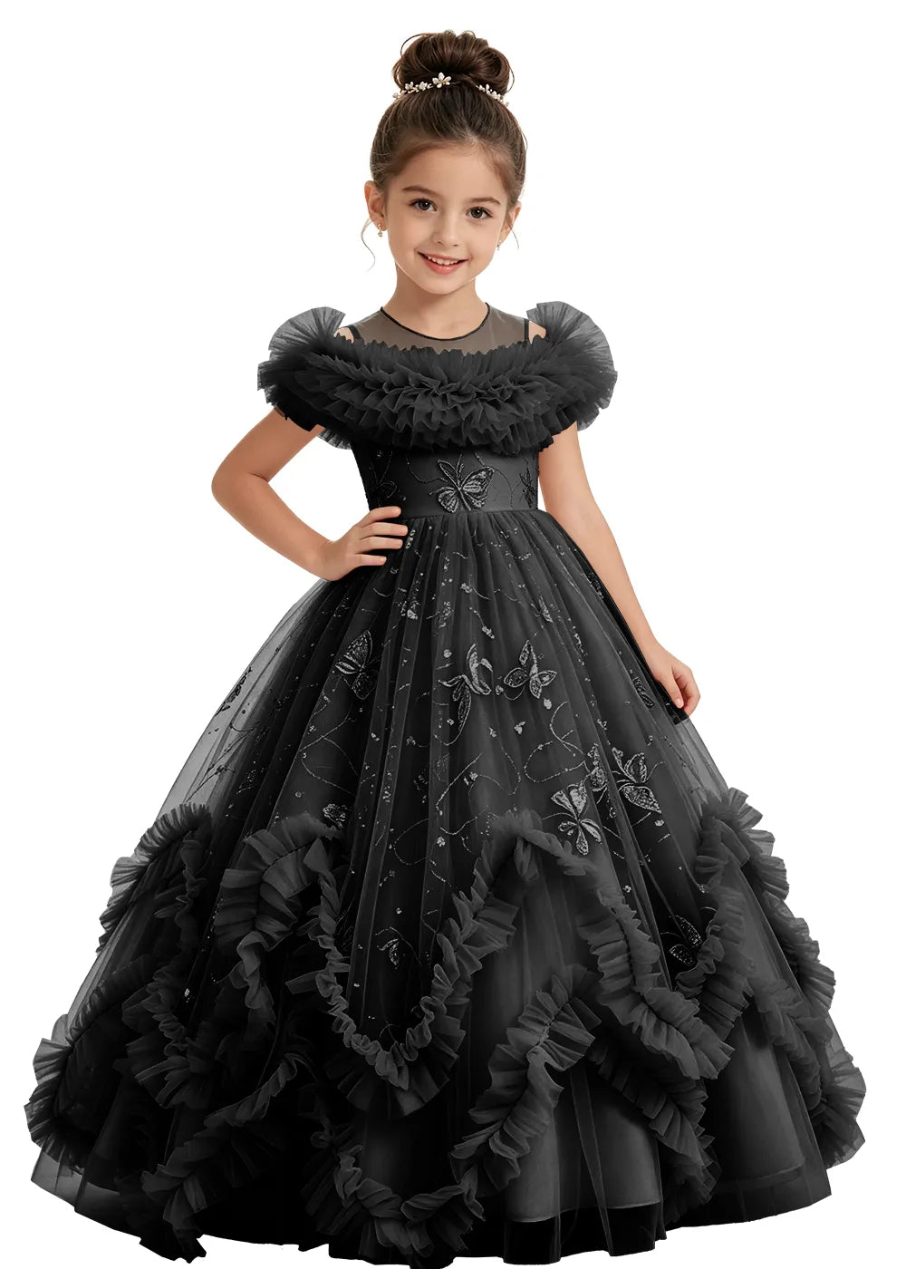 Butterfly Ruffle Tulle Girls Princess Dress