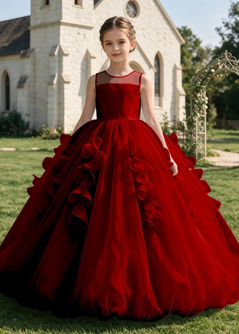 Sculpted Cascade Girls Pageant Dress