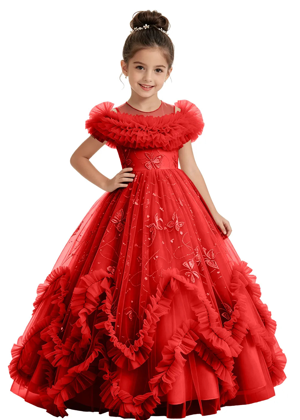 Butterfly Ruffle Tulle Girls Princess Dress