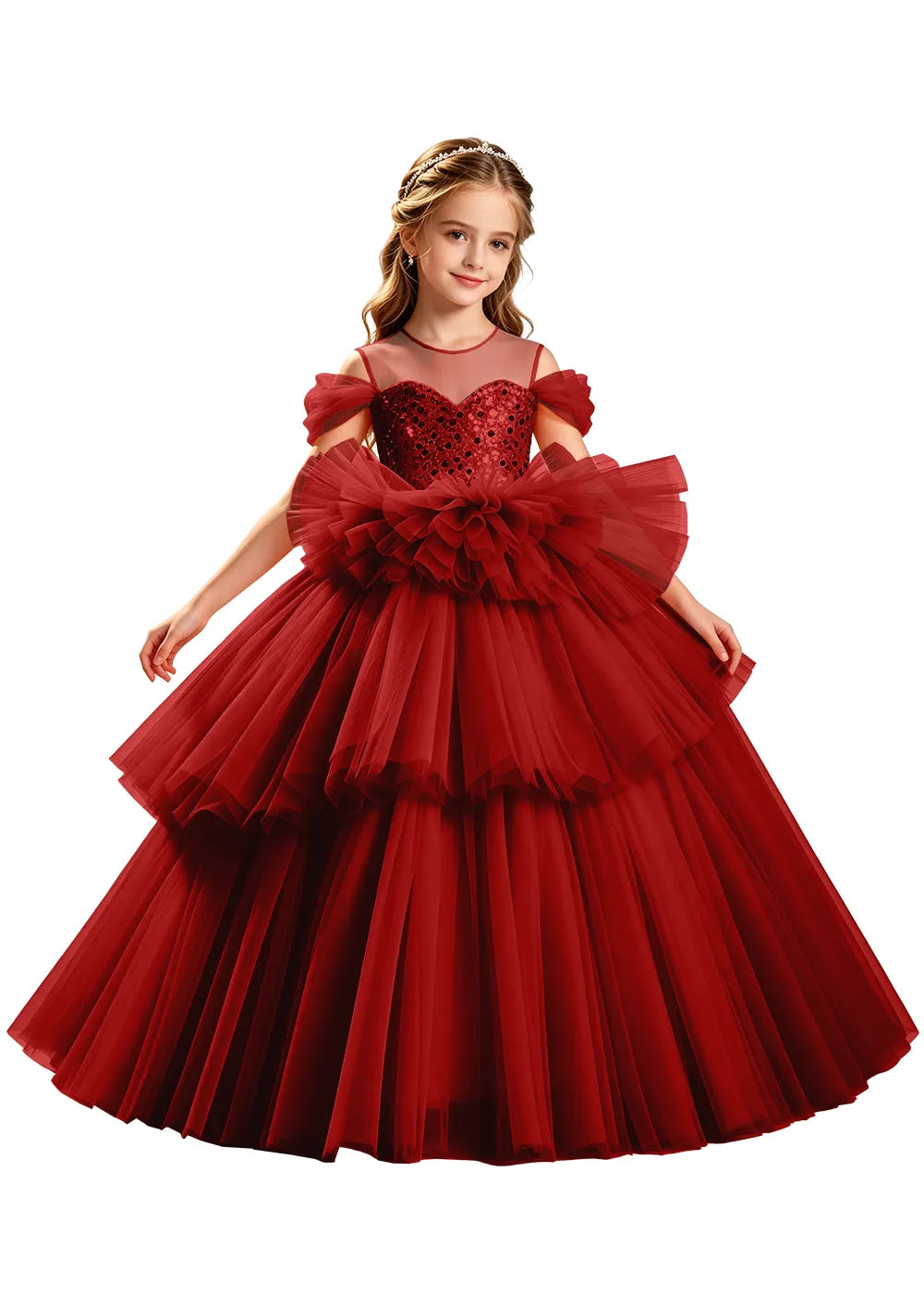 Sparkling Ruffle Waist Princess Ball Gown for Girls
