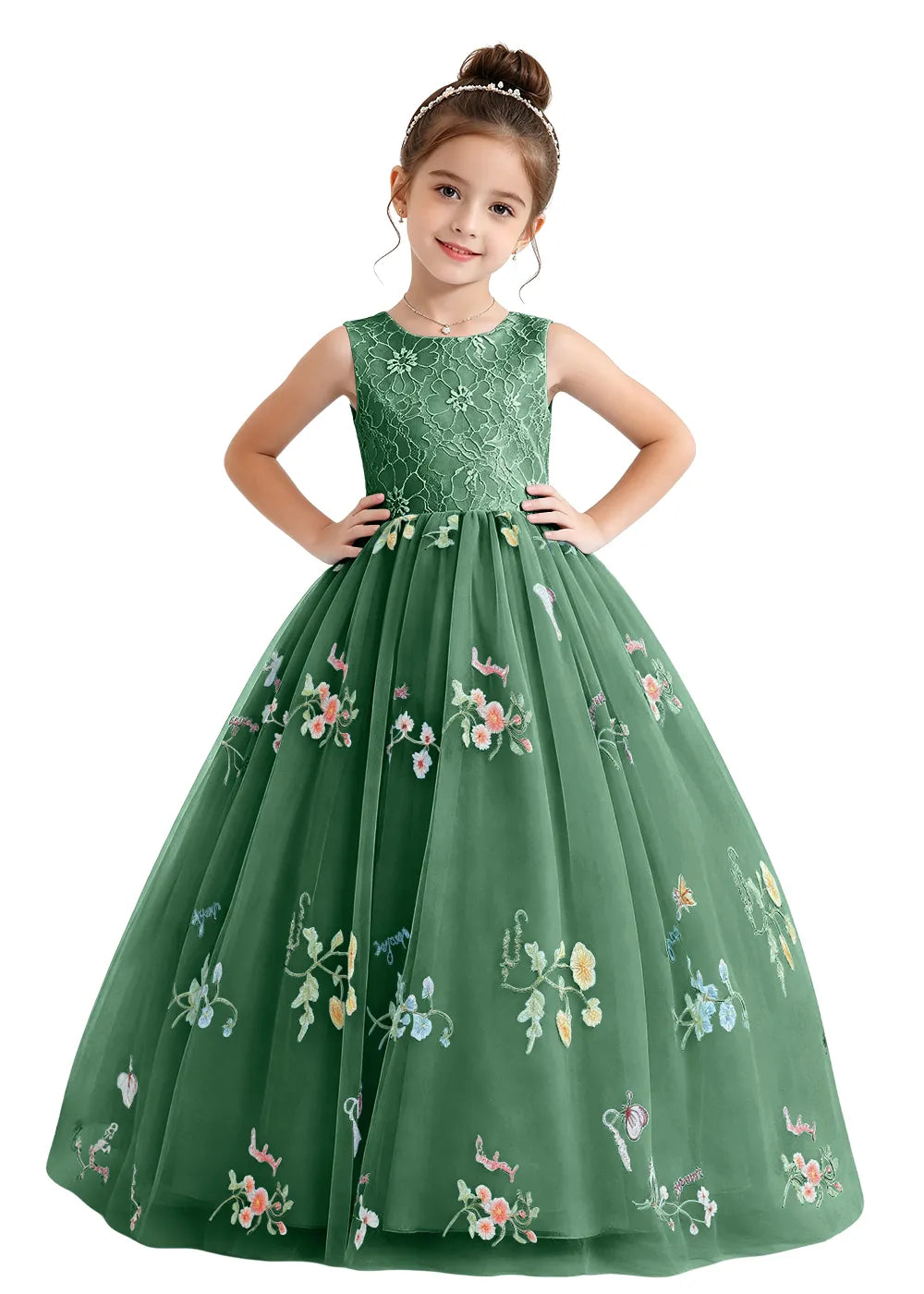 Bow-Back Lace Tulle Girls Princess Dress
