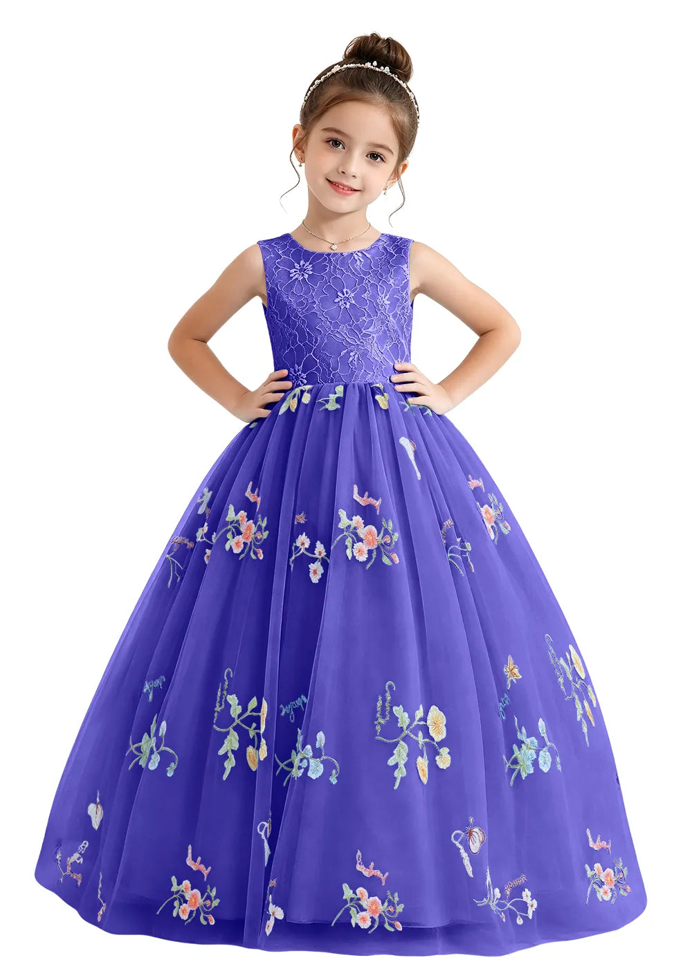Bow-Back Lace Tulle Girls Princess Dress