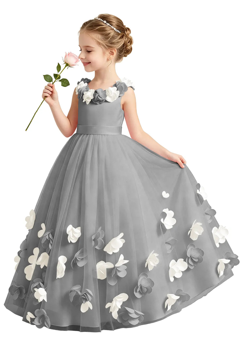 3D Floral Appliqué Tulle Princess Dress