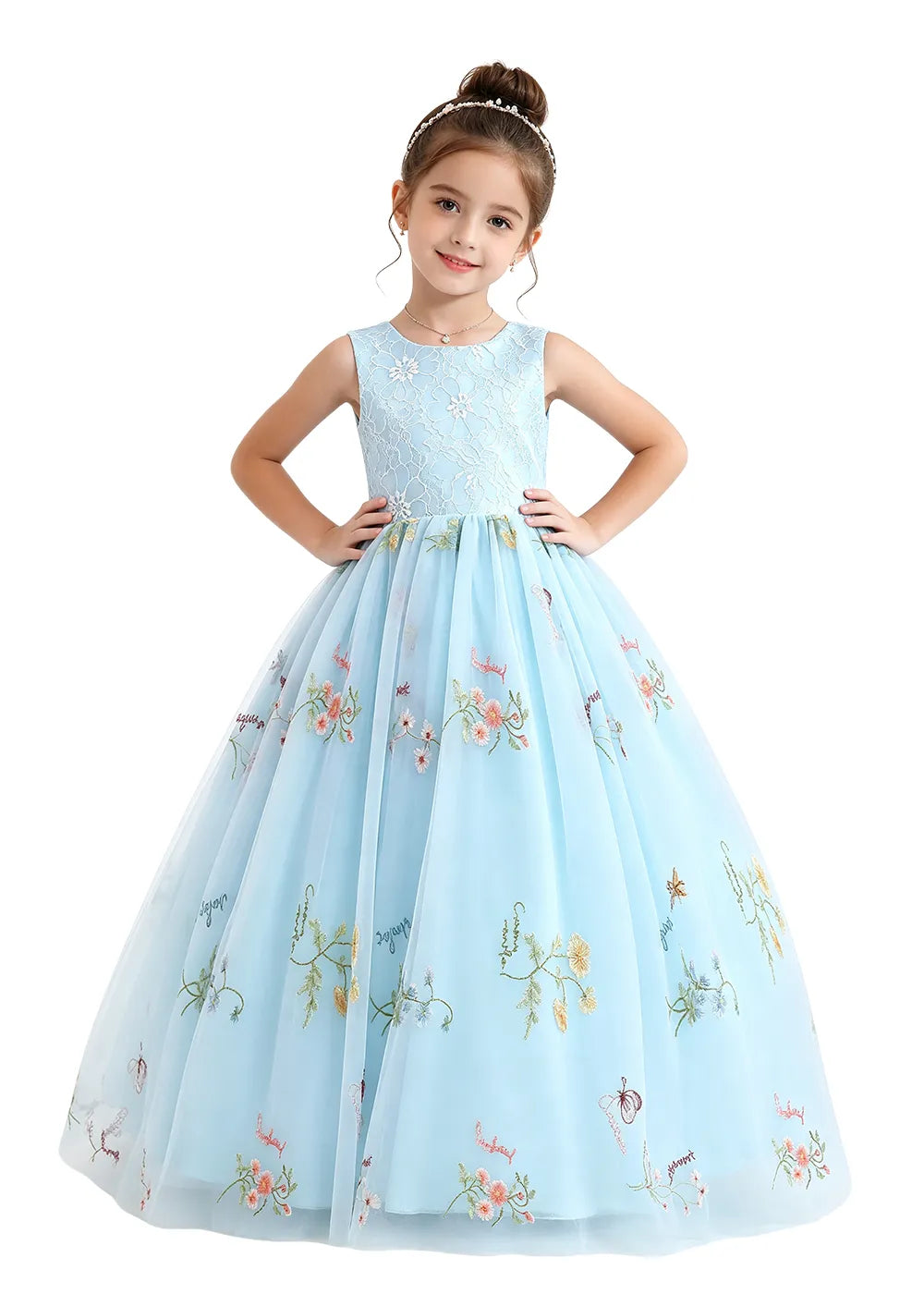 Floral Embroidered Tulle Flower Girl Dress