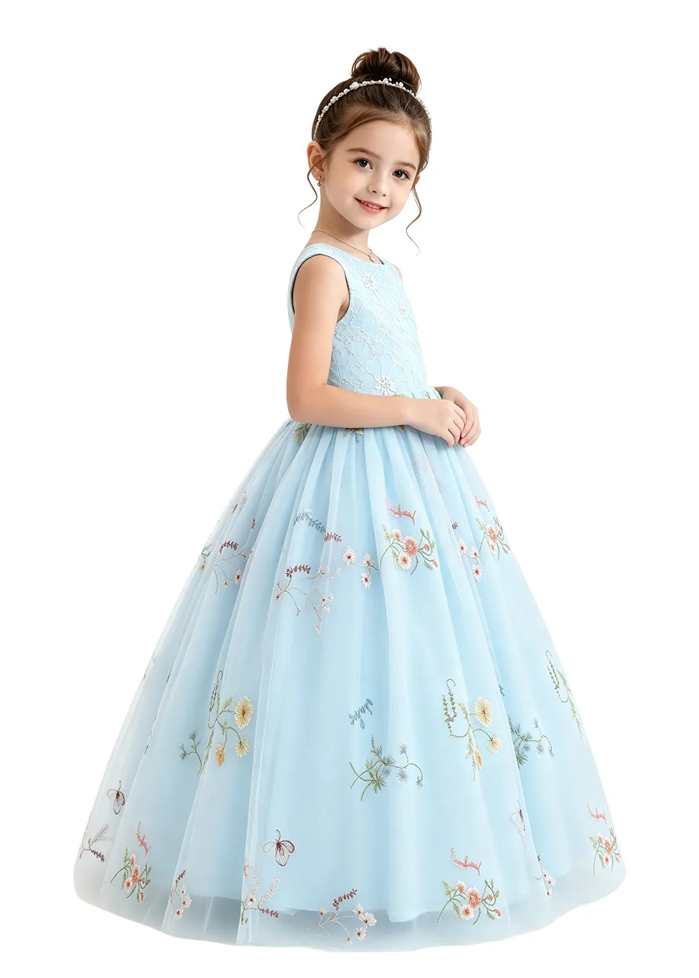 Floral Embroidered Tulle Flower Girl Dress