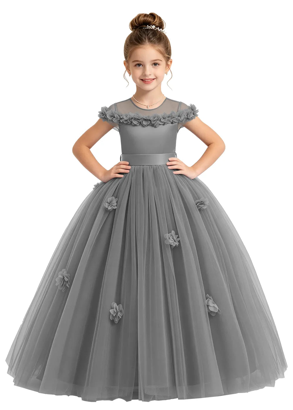 3D Floral Tulle Flower Girl Dress