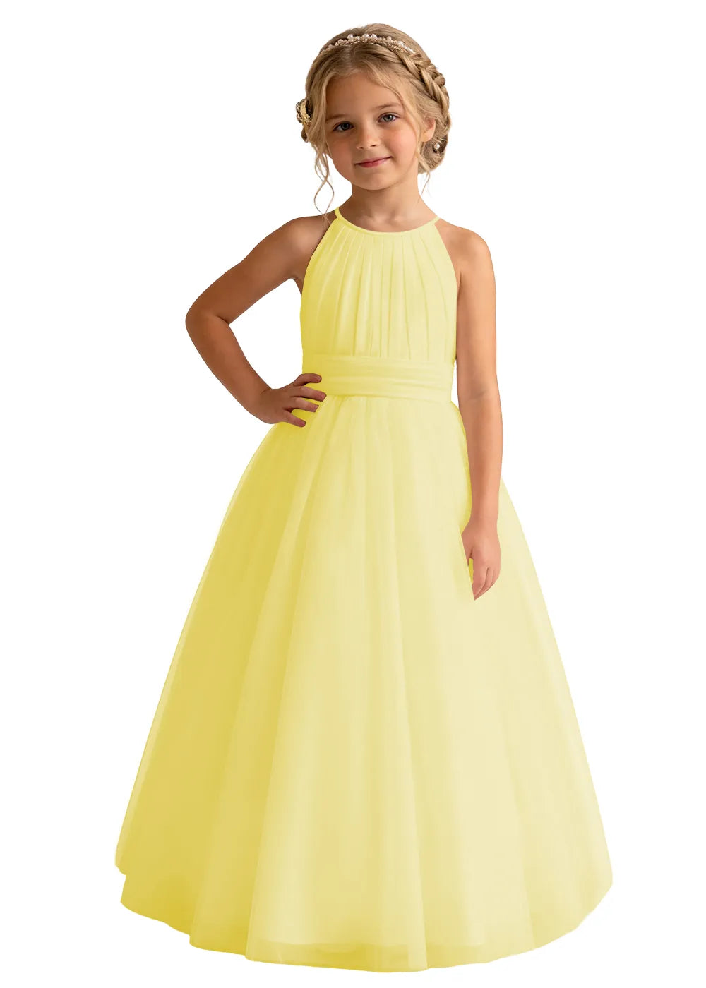 Pleated Halter Tulle A-Line Flower Girl Dress