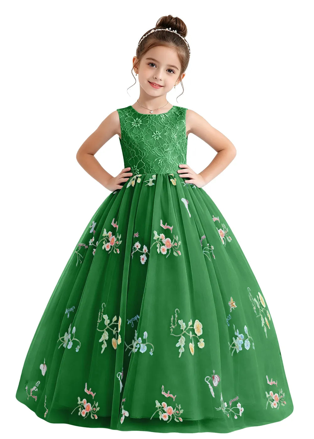 Bow-Back Lace Tulle Girls Princess Dress