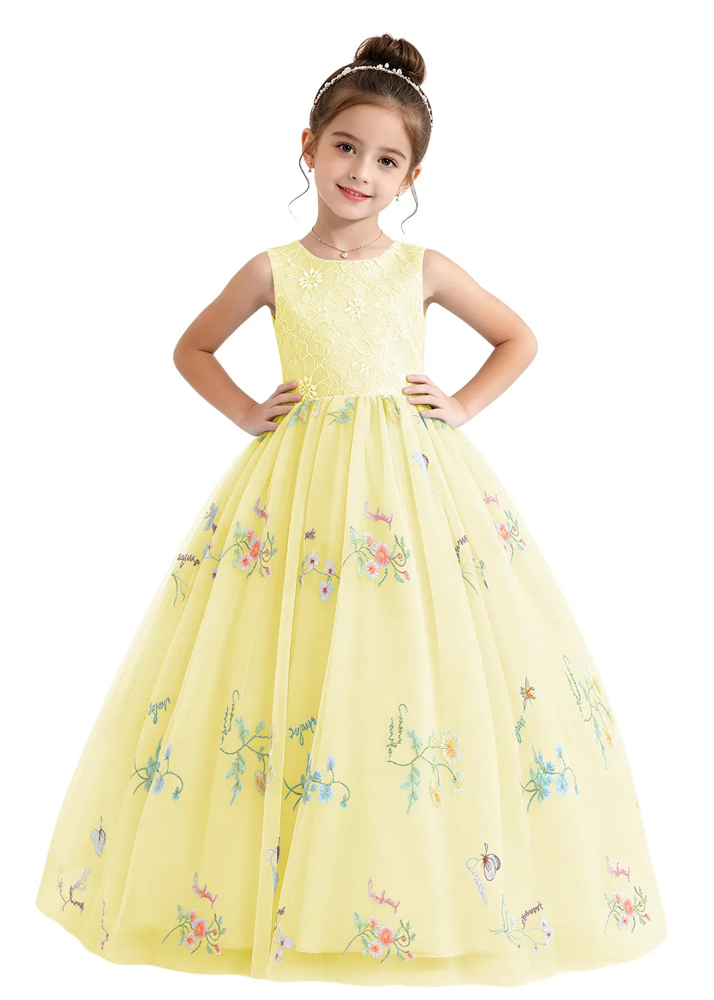 Bow-Back Lace Tulle Girls Princess Dress
