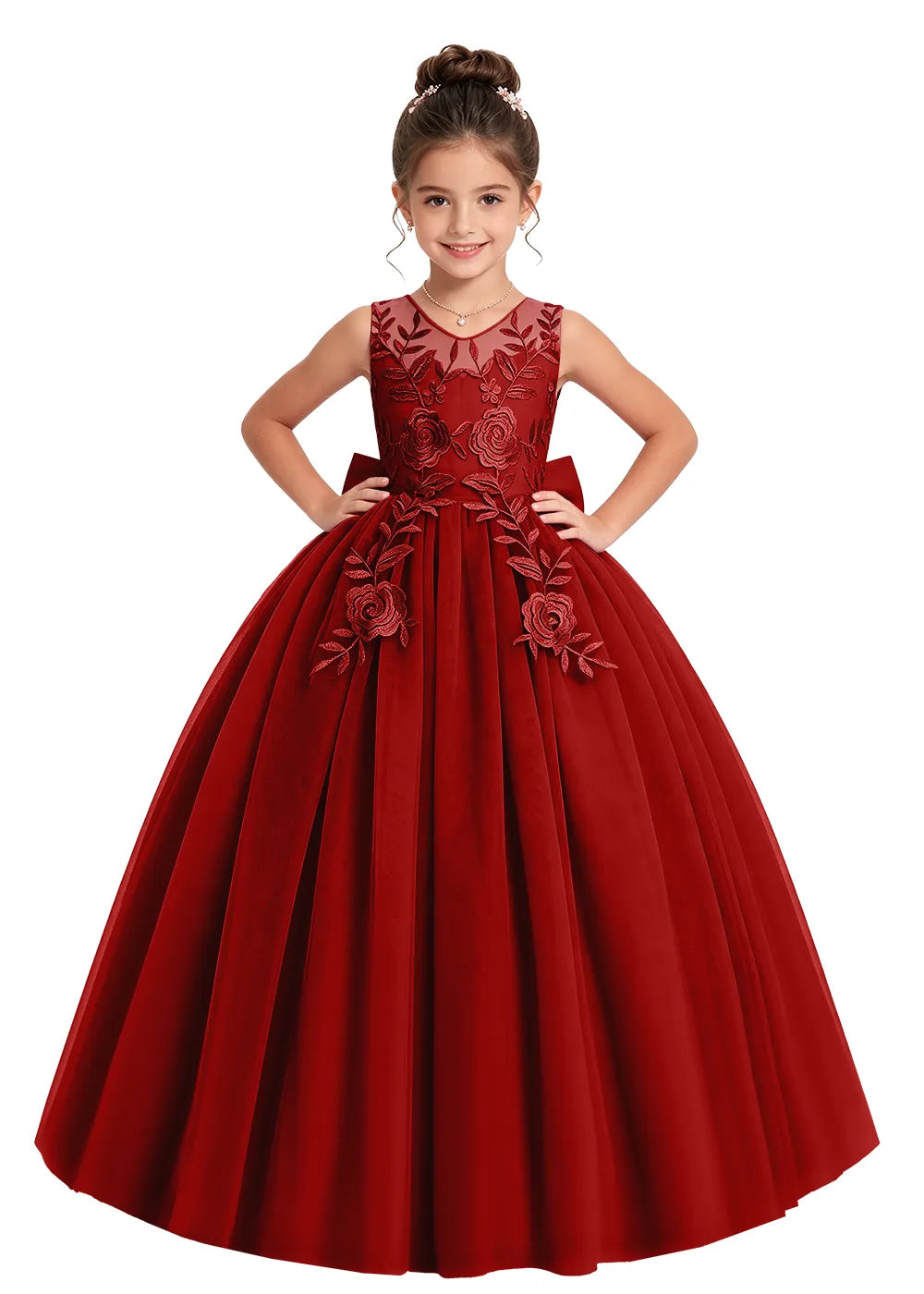 V-Back Floral Tulle Girls Gown