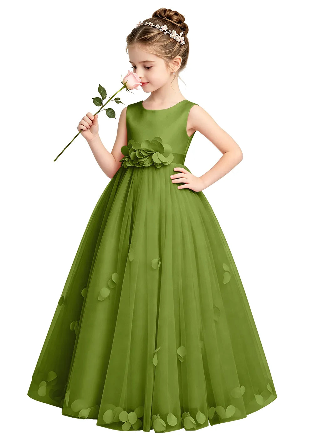 3D Petal Tulle Flower Girl Dress