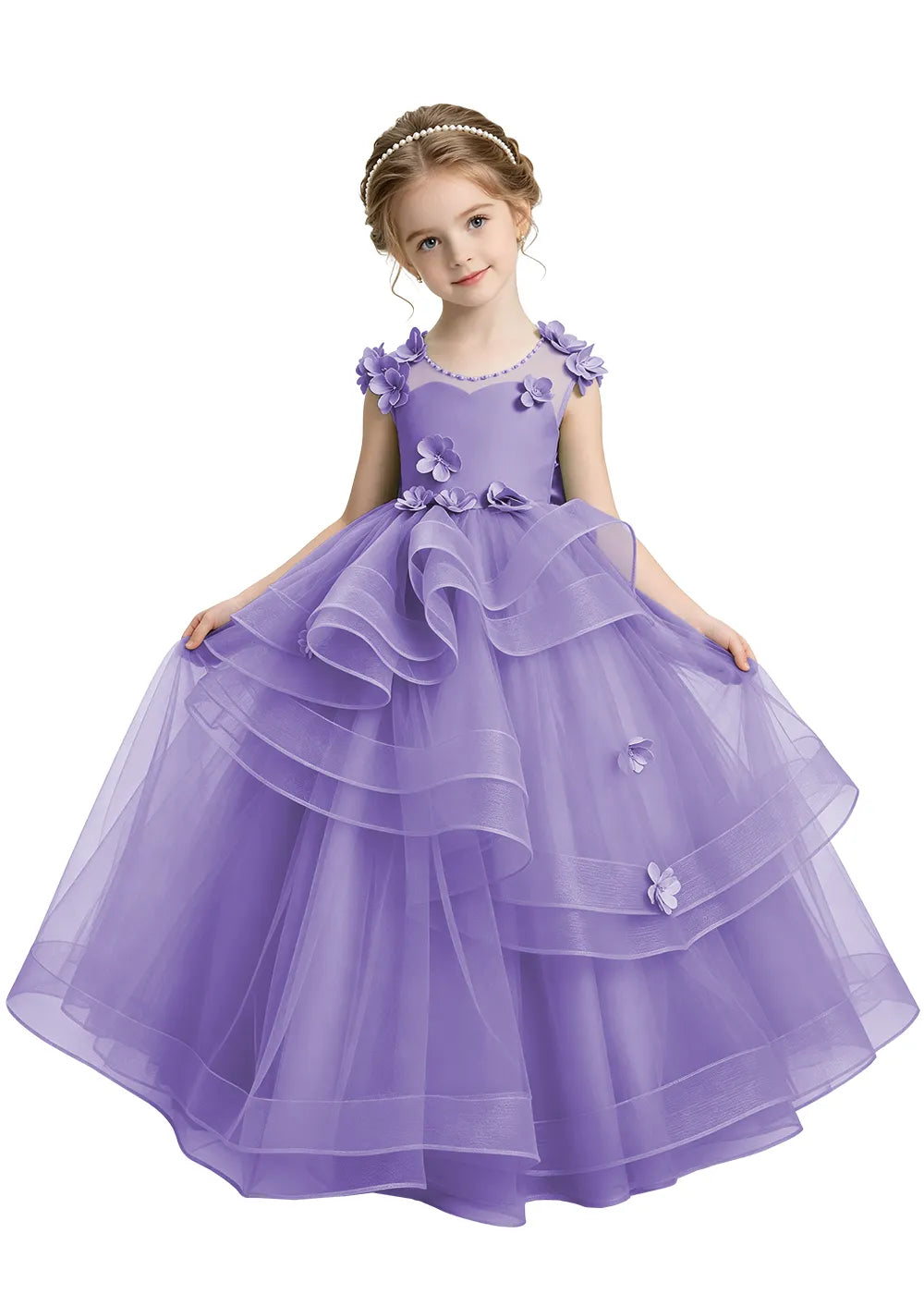 3D Floral Applique Flower Girl Dress