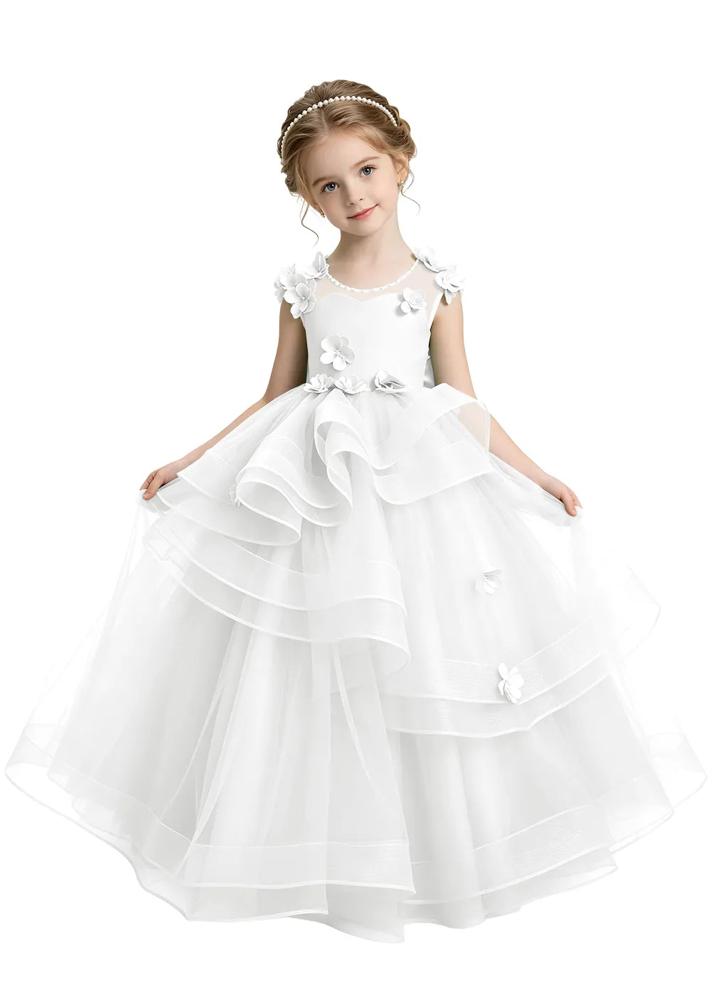 3D Floral Applique Flower Girl Dress