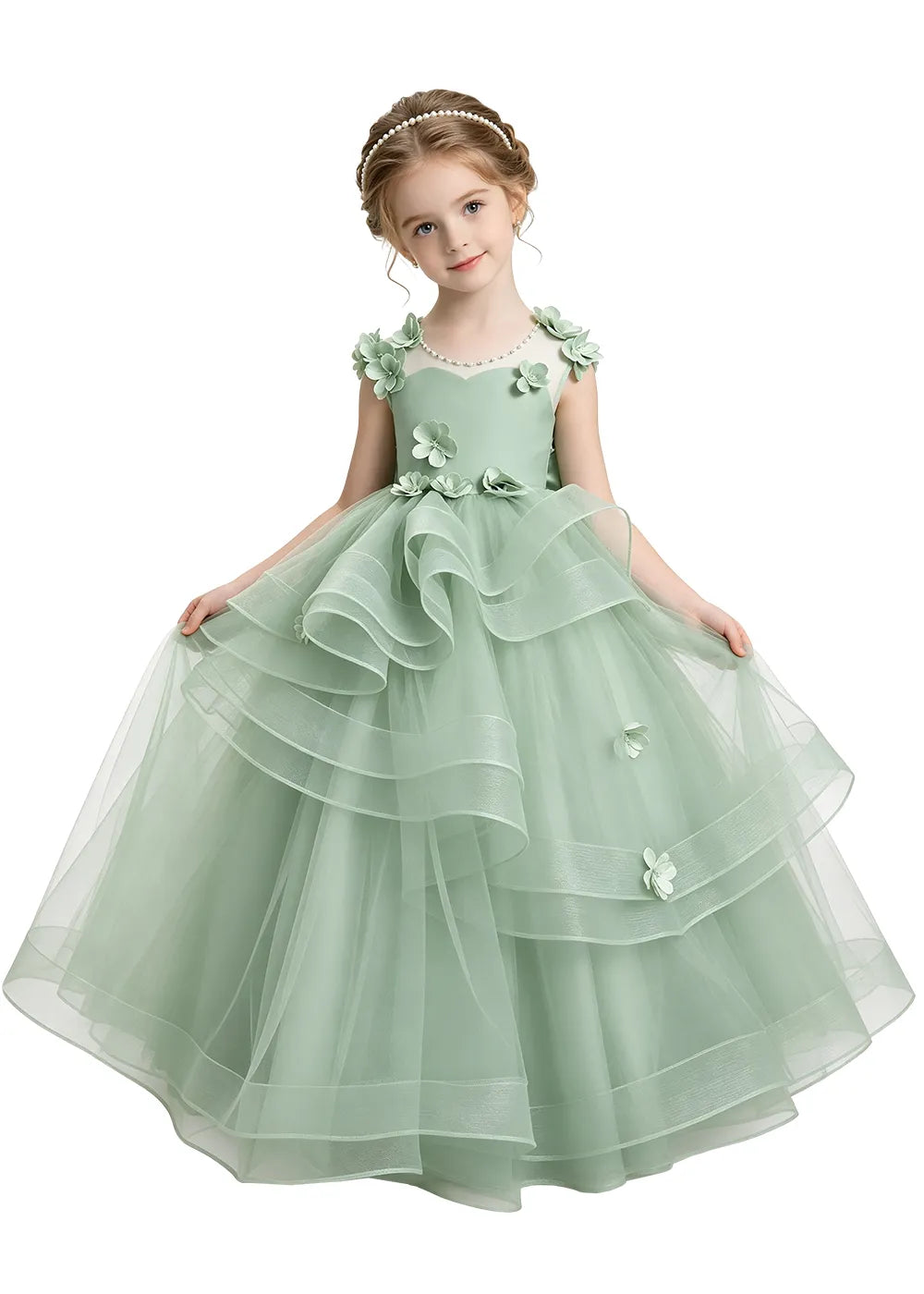 3D Floral Applique Flower Girl Dress