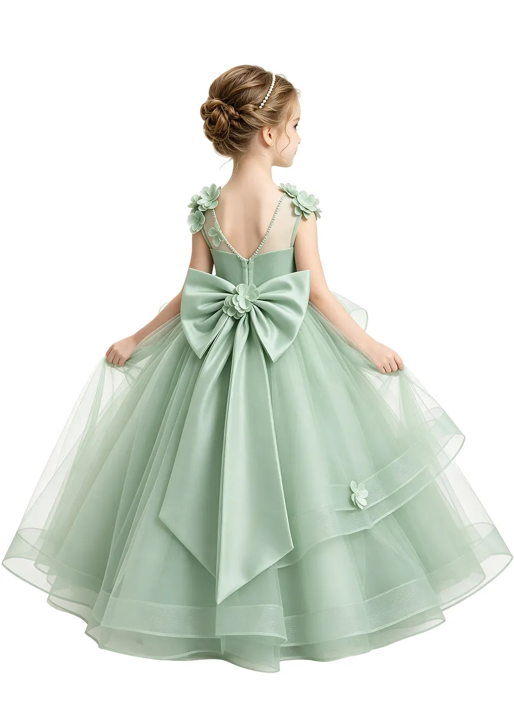 Layered Ruffle Tulle Girls Ball Gown