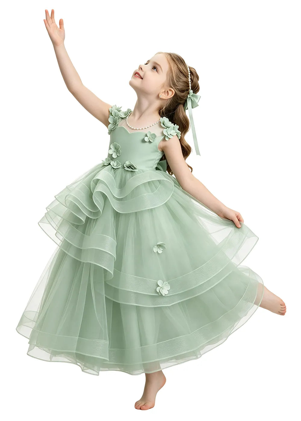 3D Floral Applique Flower Girl Dress