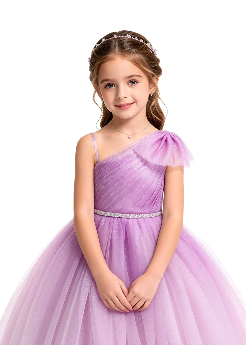 Bow Shoulder Sparkle Tulle Ball Gown