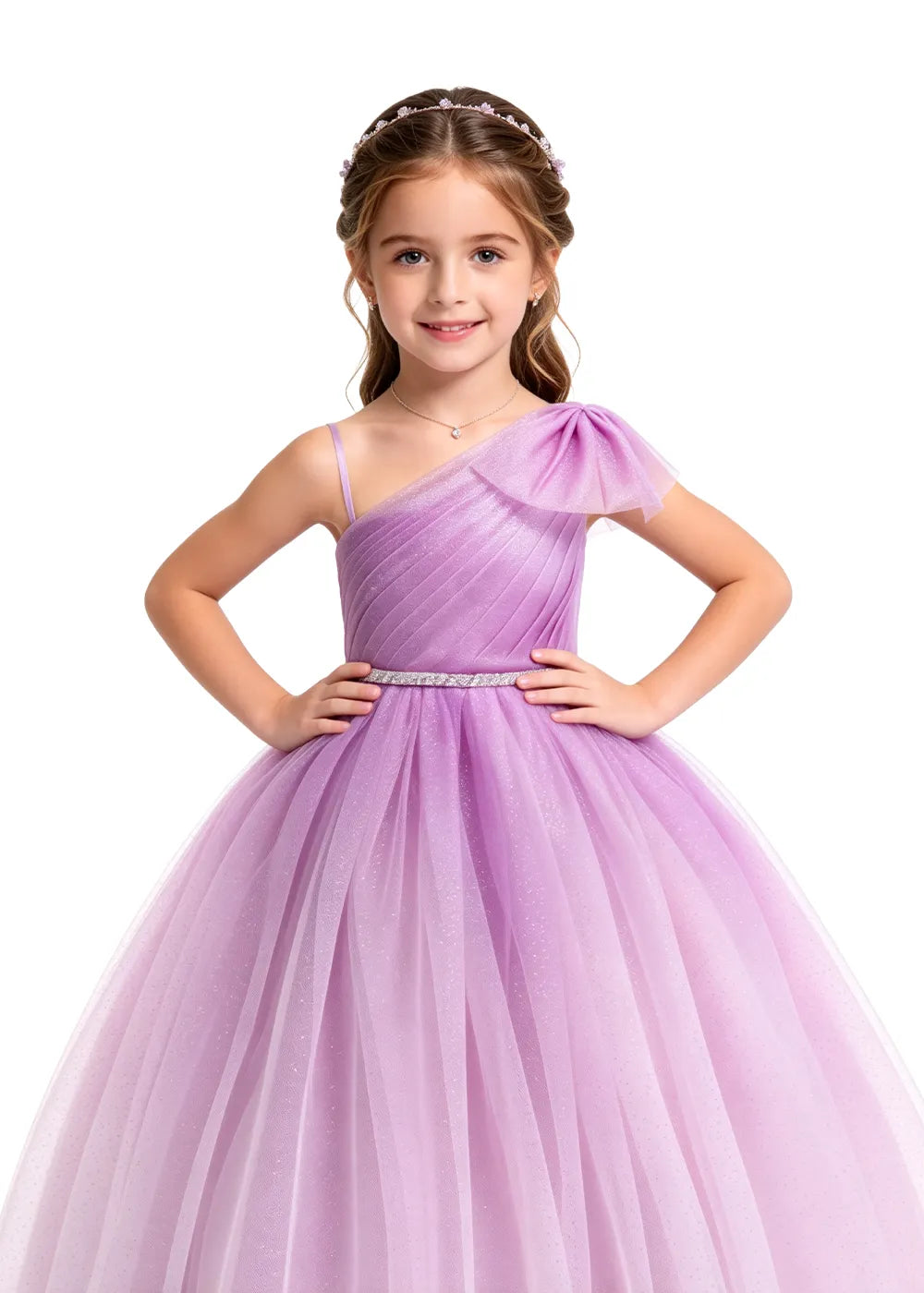 Bow Shoulder Sparkle Tulle Ball Gown