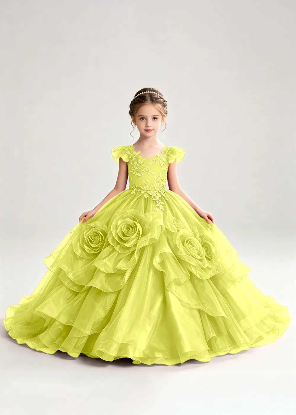 3D Rose Floral Pageant Ball Gown for Girls