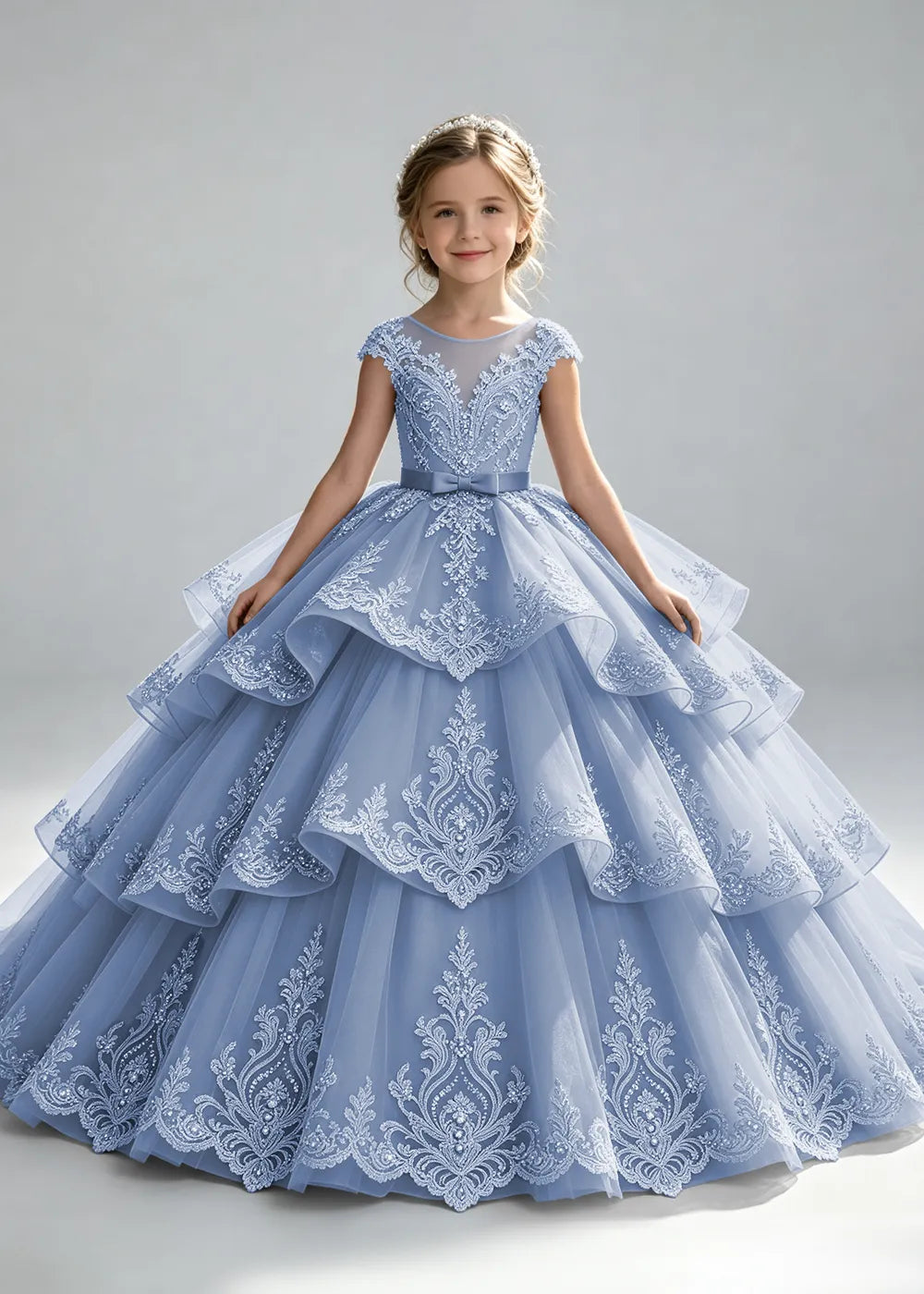 Scalloped Lace Junior Bridesmaid Ball Gown