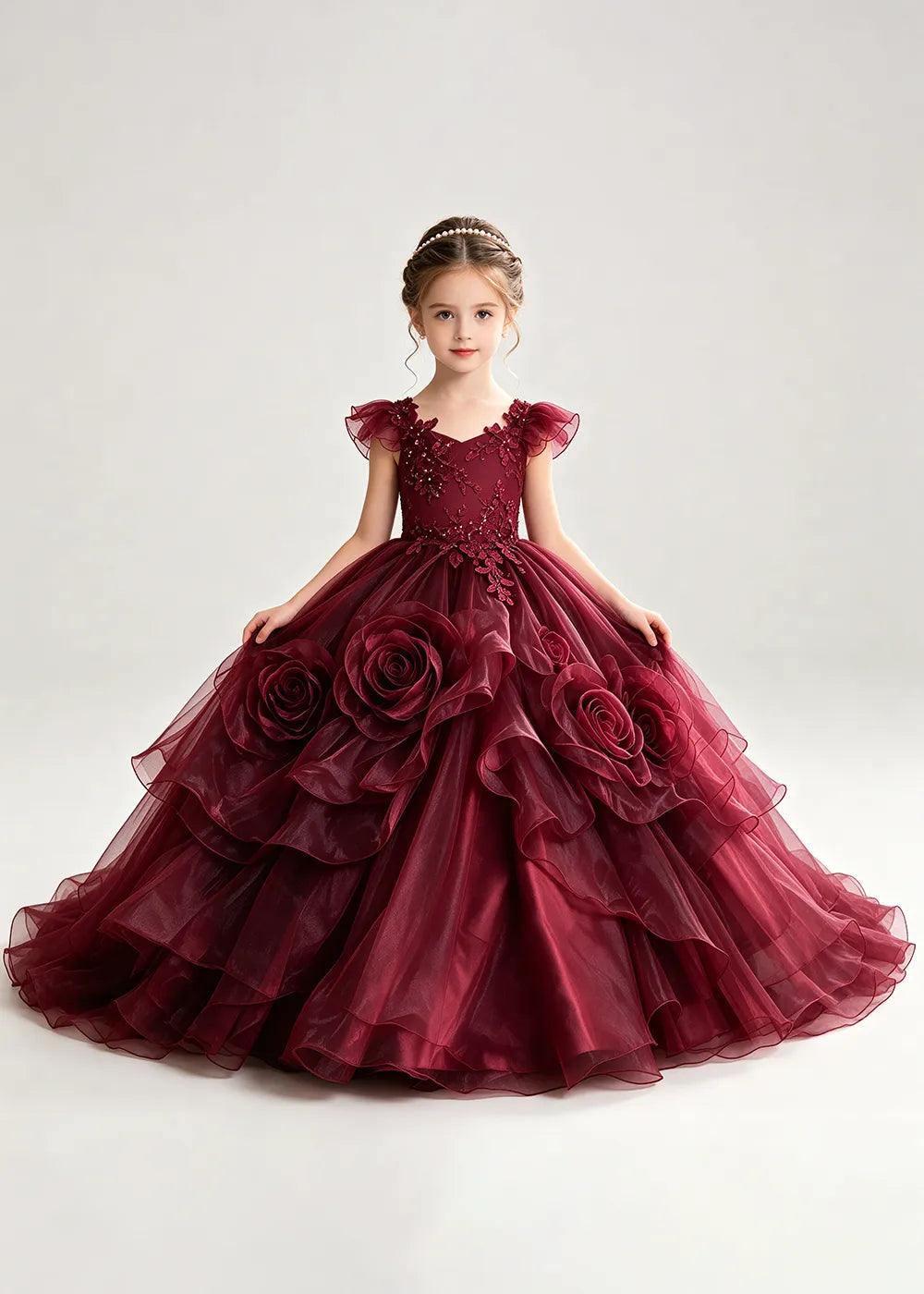 3D Rose Floral Pageant Ball Gown for Girls