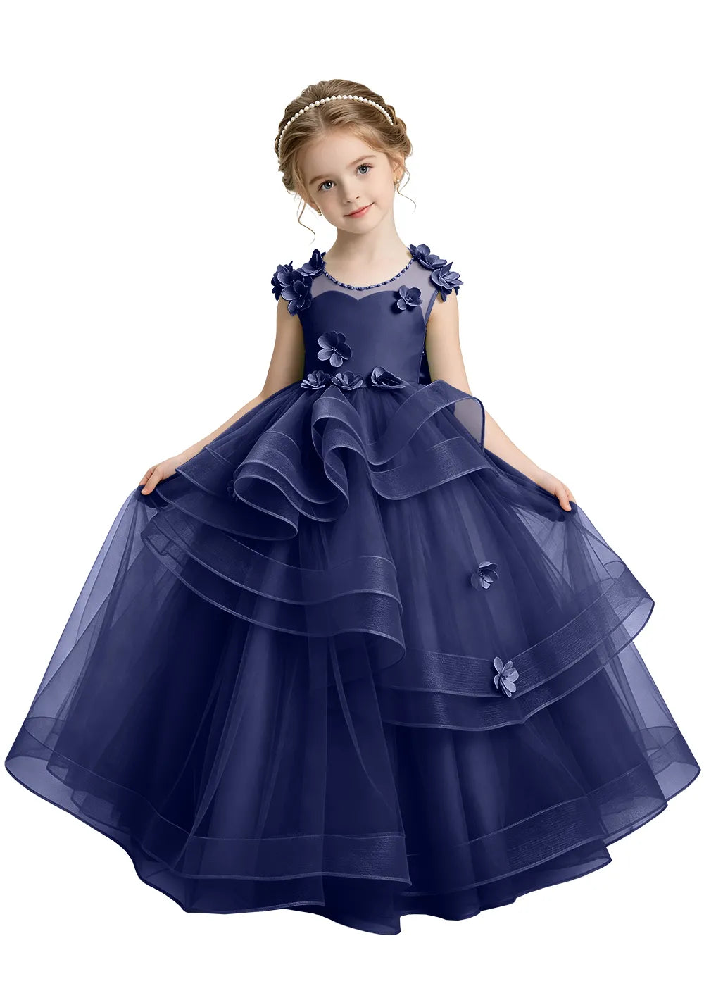 Layered Ruffle Tulle Girls Ball Gown
