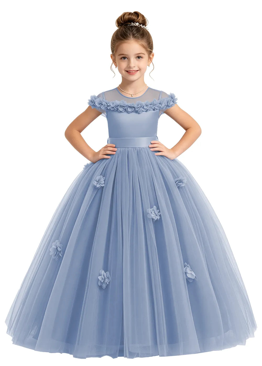 3D Floral Tulle Flower Girl Dress