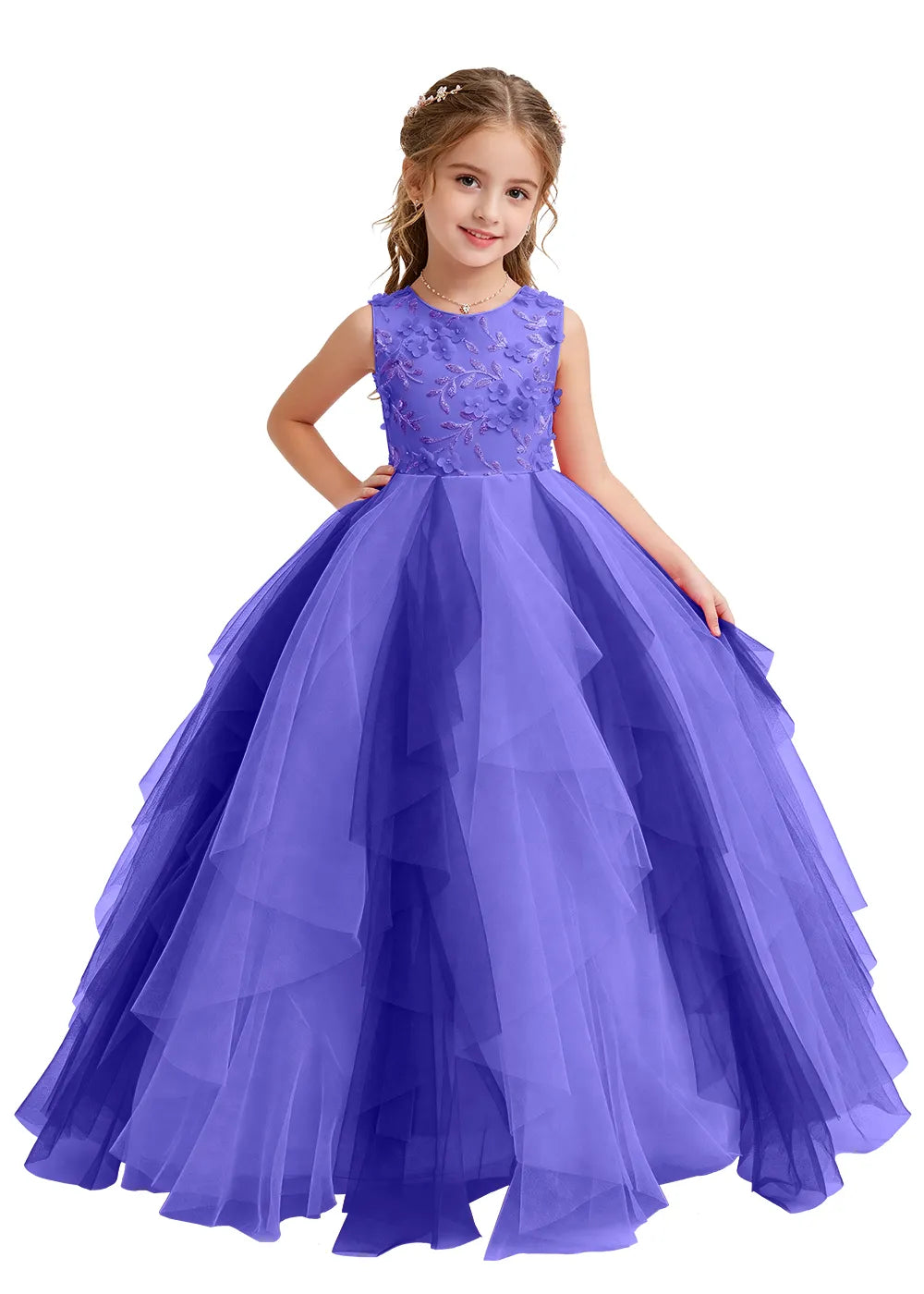 Floral Appliqué Ruffle Tulle Princess Dress