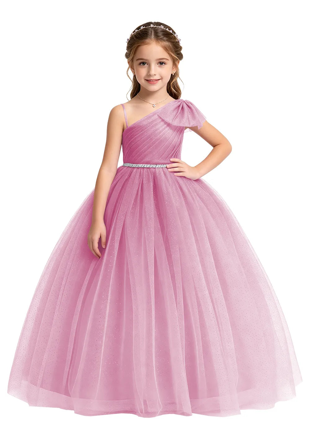 One Shoulder Glitter Tulle Princess Dress