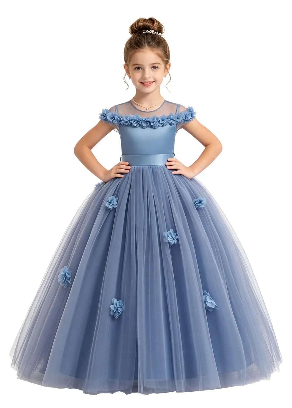 3D Floral Tulle Flower Girl Dress