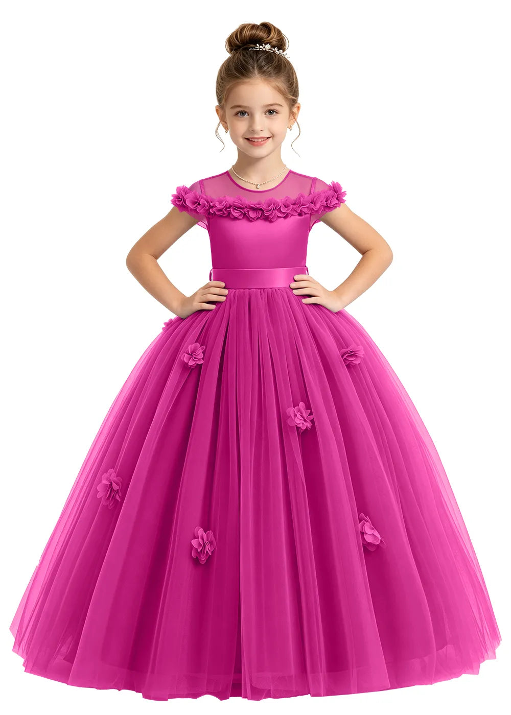 Illusion Neck Girls Princess Dress